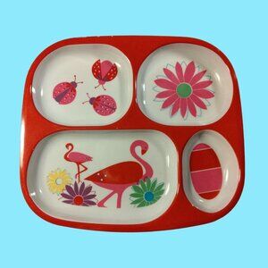 Cynthia Rowley Toddler Plate 4 section kids Pink falmingo Ladybug Melamine